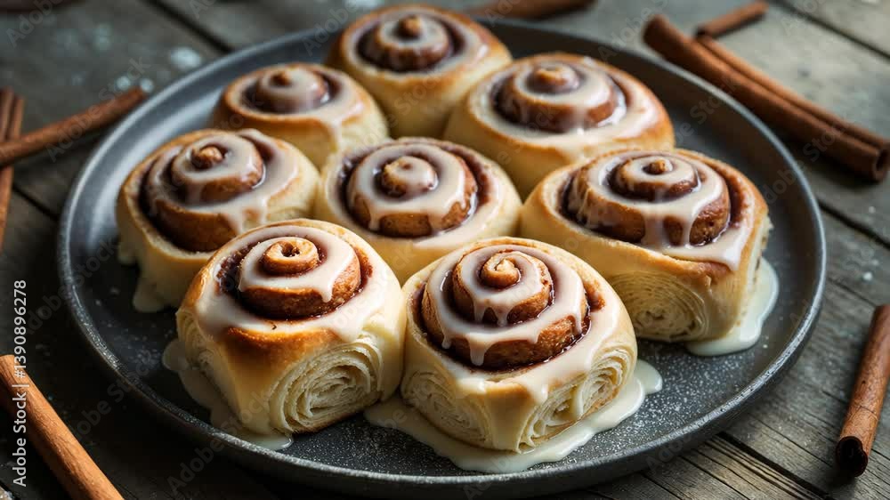 Delicious Cinnamon Rolls served with cinnamon sticks Delicious Cinnamon Rolls served with cinnamon sticks