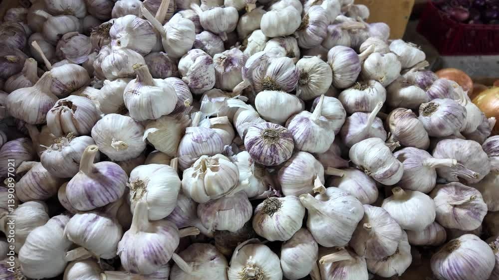 Pile of Fresh Garlic Bulbs at Local Produce Stand Pile of Fresh Garlic Bulbs at Local Produce Stand
