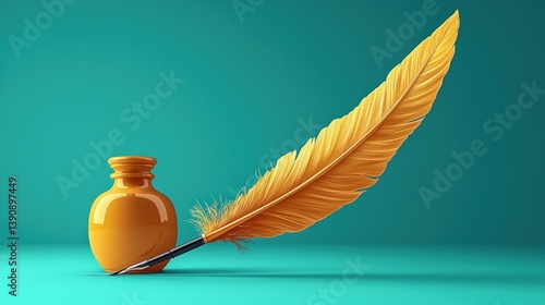 Golden Quill and Inkwell: A Still Life of Elegant Writing