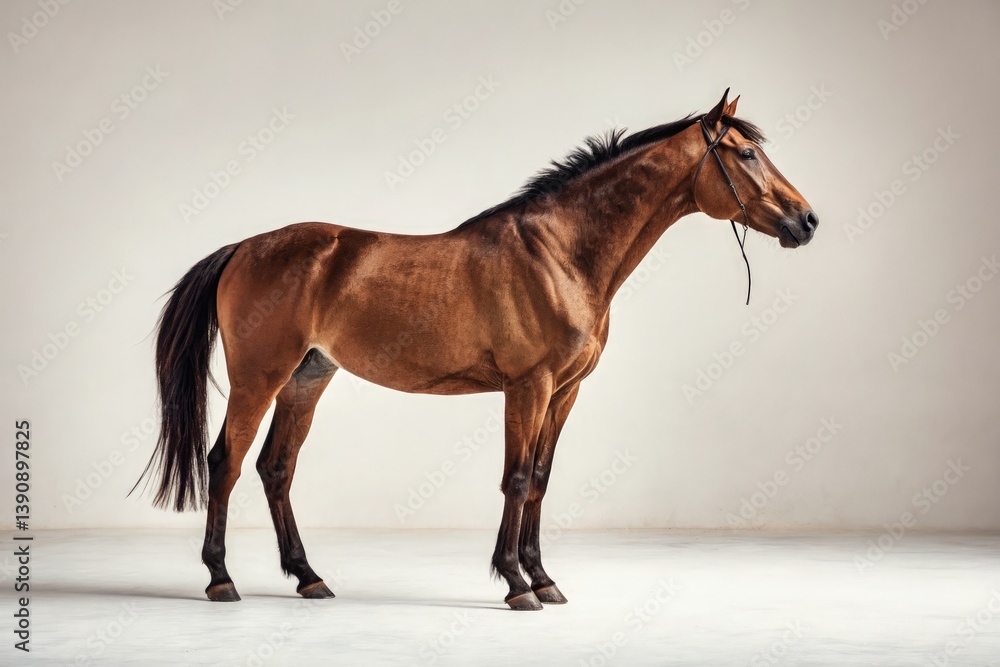 Obraz premium Brown Horse Posed Gracefully in Studio Setting Generative AI