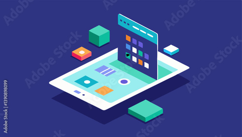 3D Mockup Display A designer using software to create a 3D mockup of a mobile app interface highlighting various angles and functionalities.