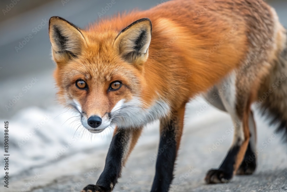 Obraz premium Red Fox Walks Along a Path in a Natural Setting Generative AI