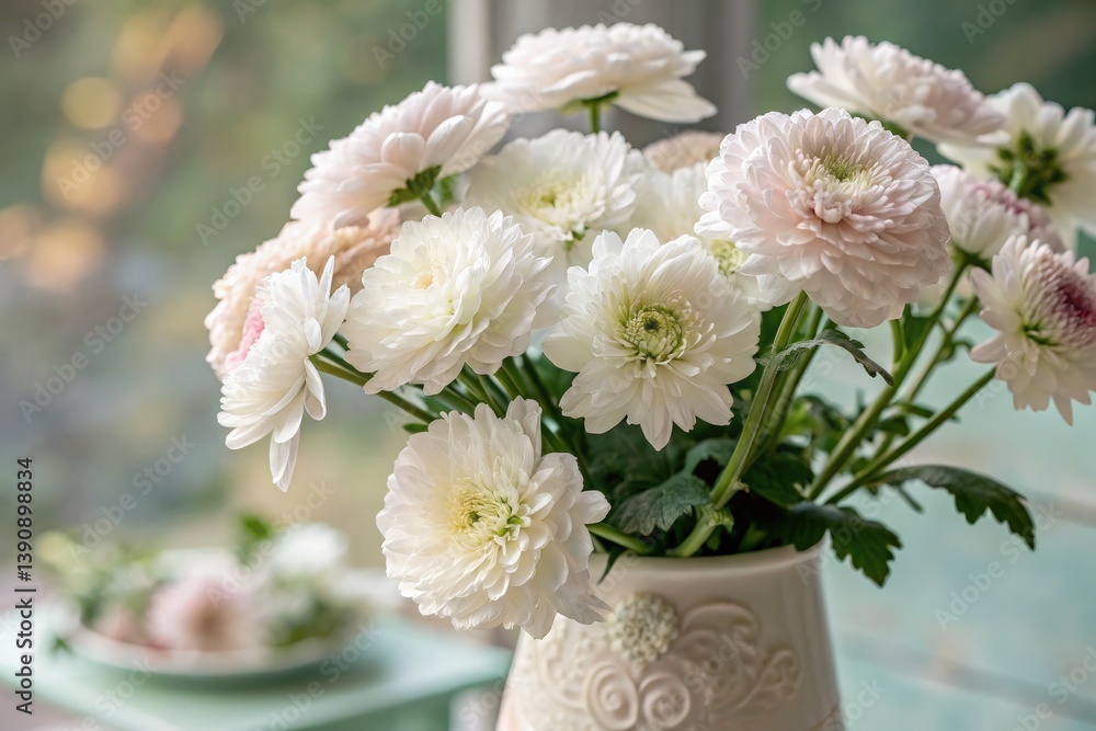 Fototapeta premium Elegant White Flowers in a Vase Brighten a Cozy Indoor Space Generative AI