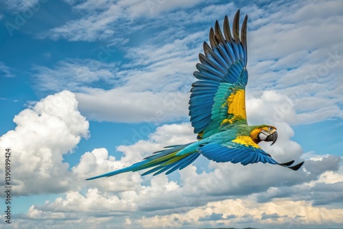Colorful Parrot Soaring Through the Sky on a Sunny Day Generative AI