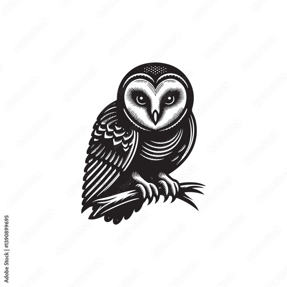 Fototapeta premium A vector illustration of a Barn Owl, perfect for wildlife designs, bird projects, and nature-themed creative work. Ideal for educational materials and artistic projects featuring nocturnal birds.
