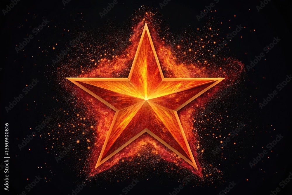 Bright Star Shape Surrounded by Fiery Particles in Dark Space Generative AI Bright Star Shape Surrounded by Fiery Particles in Dark Space Generative AI