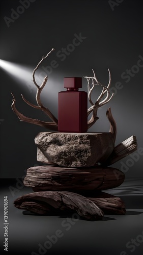 Elegant Perfume Bottle with Amber Liquid on black Background