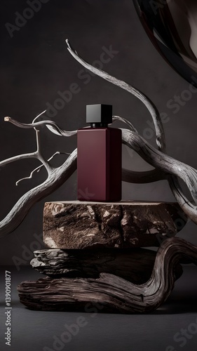 Elegant Perfume Bottle with Amber Liquid on black Background