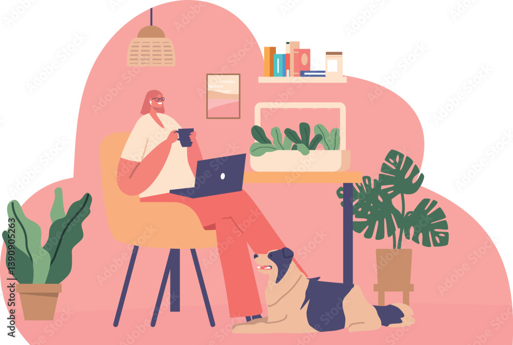 Relaxed woman growing home greenery Relaxed woman growing home greenery