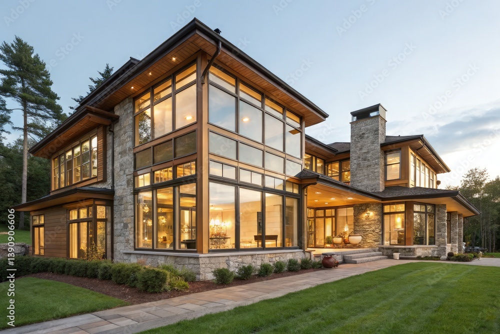 Modern House Design With Large Windows in a Serene Setting Generative AI Modern House Design With Large Windows in a Serene Setting Generative AI