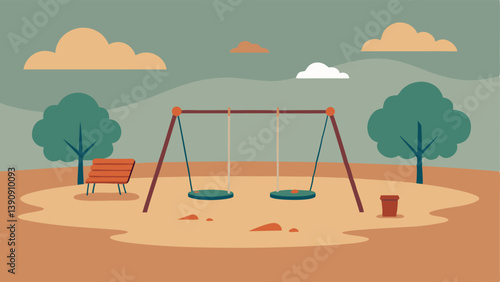 Empty Playground A playground with empty swings and a neglected picnic area conveying the loss of community and childhood joy due to the epidemics reach.
