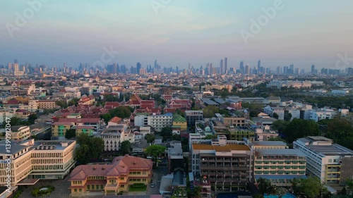 Wallpaper Mural Bangkok urban skyline skyscrapers sunrise. Fabulous aerial view flight drone Torontodigital.ca