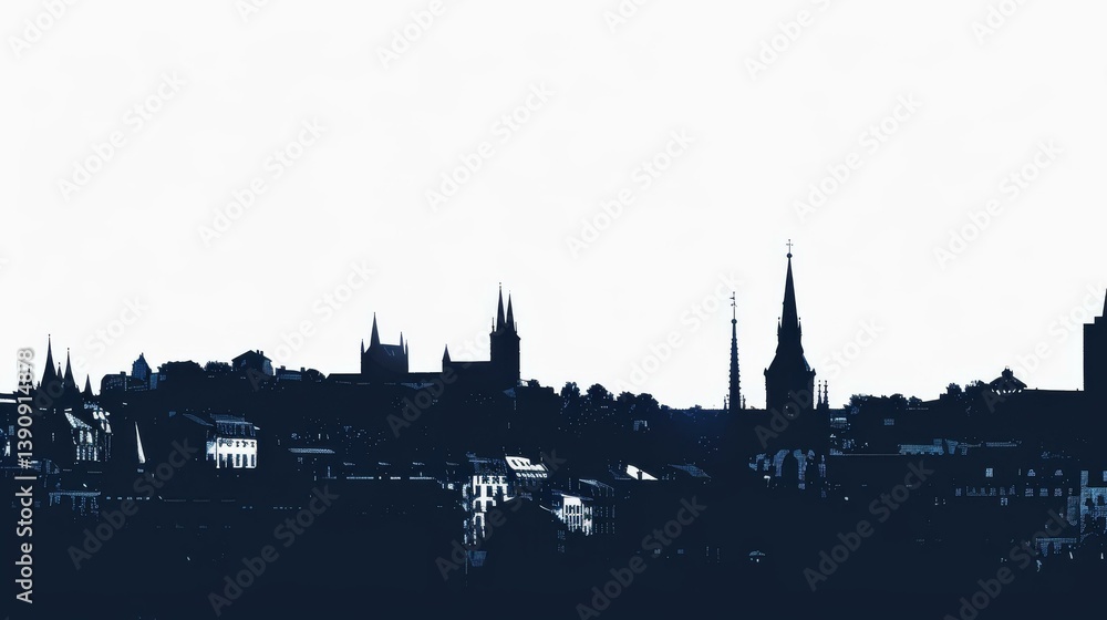 Fototapeta premium Silhouette of Clermont-Ferrand skyline at dusk showcasing iconic spires and historic architecture in France