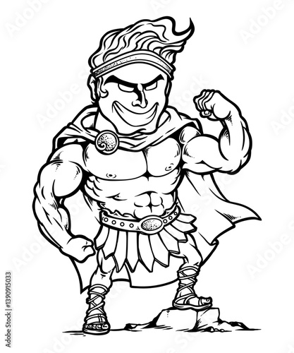 Wallpaper Mural Muscular Figure Posing: A stylized, line art depiction of a strong figure, radiating power and confidence. With rippling muscles and a triumphant pose, this bold illustration captures strength. Torontodigital.ca