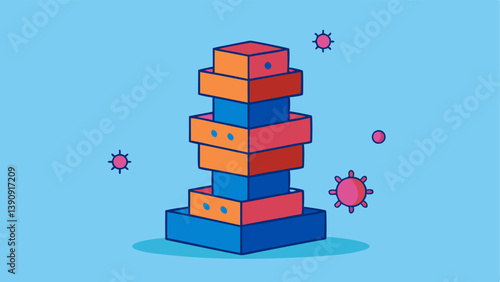 Escalating Dangers An of a stack of blocks each labeled with different viral challenges that escalate in danger with the top block wobbling precariously.