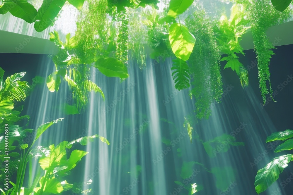 Obraz premium Lush greenery, sunlight filtering through foliage