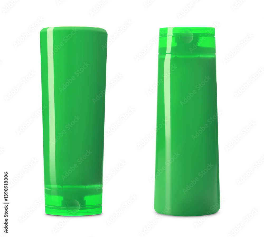 Blank bottles of personal care products isolated on white. Mockup for design Blank bottles of personal care products isolated on white. Mockup for design
