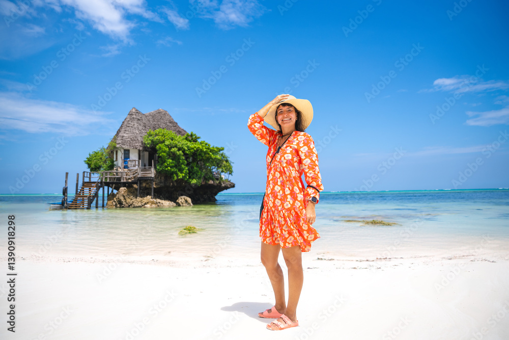 Woman enjoys vacation in Zanzibar, experiencing its beauty