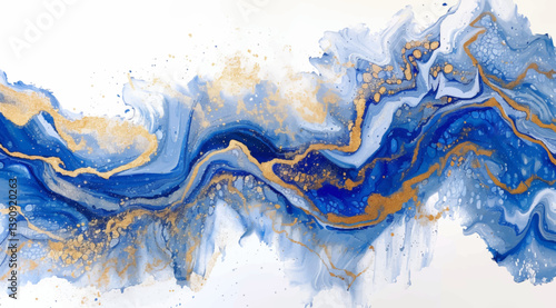 Pintura abstracta vectorial de color azul y dorada con efecto de partículas