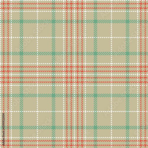 Rich putty Seamless Tartan with Bright white accents Fabric Design