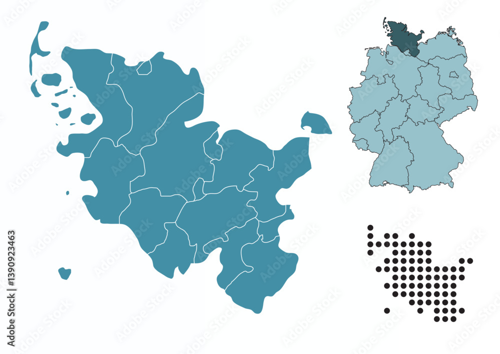 Fototapeta premium Set maps of Schleswig-Holstein province