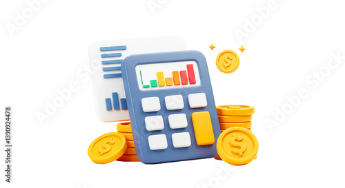 Calculator finance money investment accounting budget currency economy wealth savings earnings income cost 3d