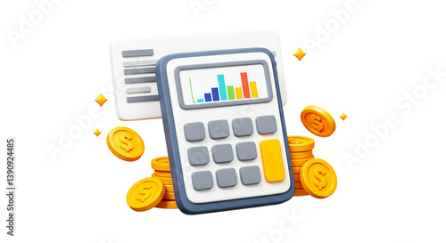 Calculator finance accounting money investment business budget tax financial analysis wealth savings 3d render