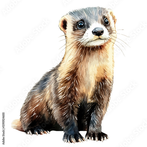 A watercolor painting of Ferret, isolated on a white background. Ferret vector

