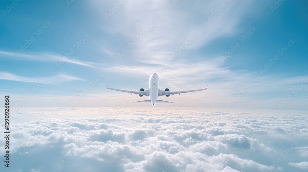 Obraz premium Plane soaring above fluffy clouds