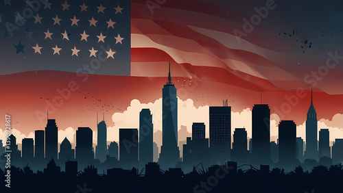 Modern USA Skyline Background for Patriot Day Commemorations

