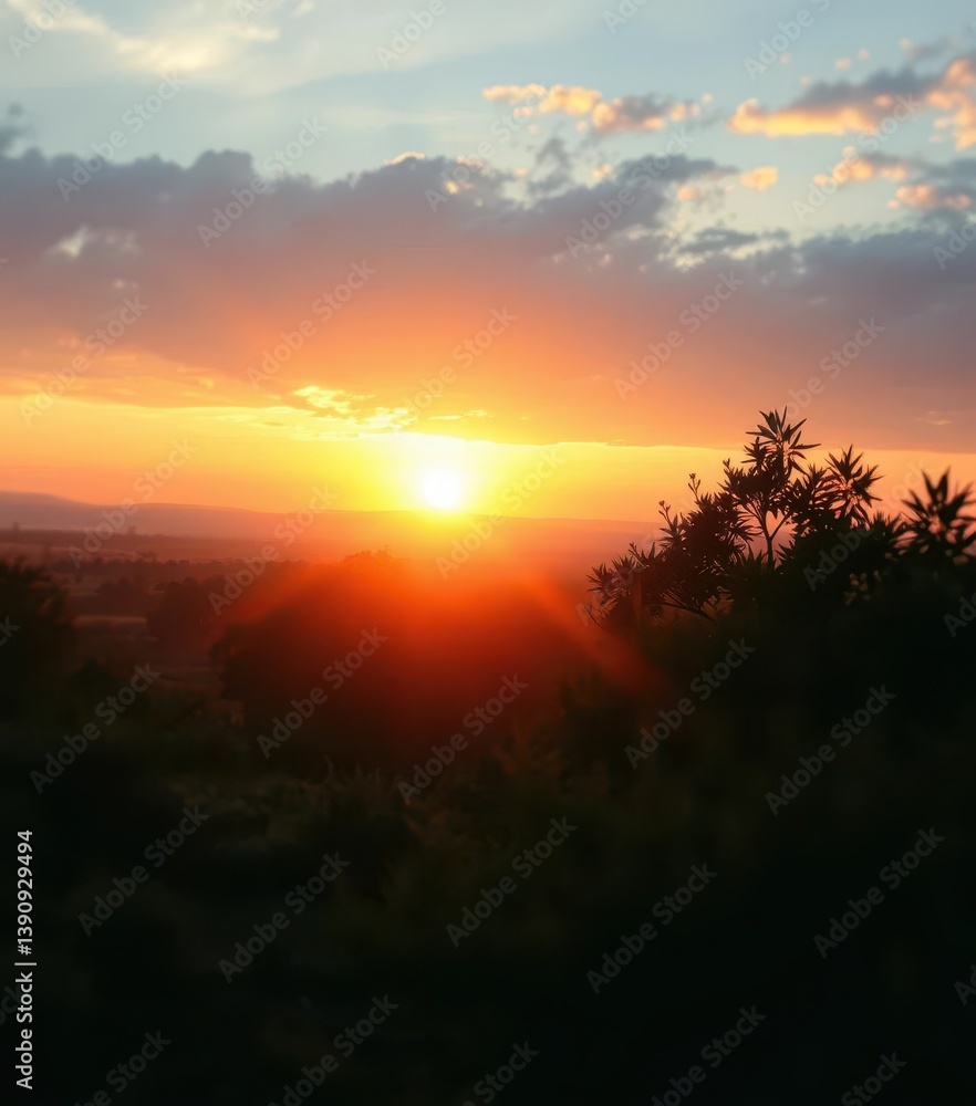 Fototapeta premium Dusty textured sunrise over vintage landscape, aged, landscape