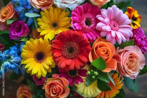 Wallpaper Mural A vibrant bouquet of flowers, including roses, daisies, and gerberas in various colors. The photo Torontodigital.ca