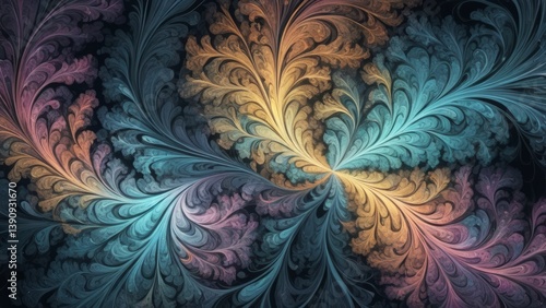 Fototapeta Naklejka Na Ścianę i Meble -  Vibrant Fractal Art Featuring Colorful Swirling Patterns and Abstract Designs