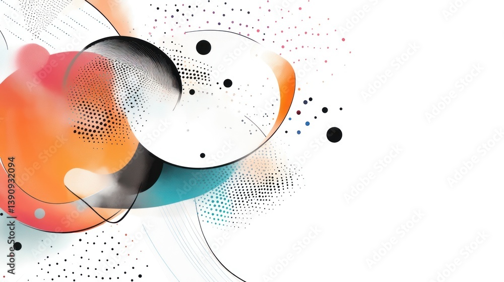 Fototapeta premium Abstract shapes, vibrant colors, white background, dynamic design