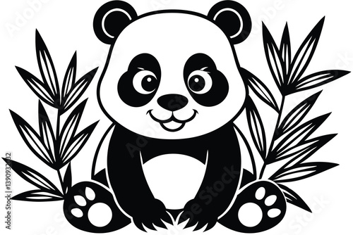 Cute baby panda cartoon illustration with bamboo in a fun and playful design.