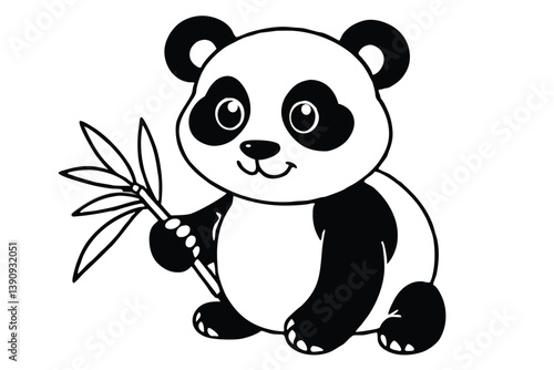 Cute baby panda cartoon illustration with bamboo in a fun and playful design.