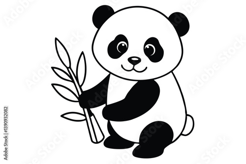 Cute baby panda cartoon illustration with bamboo in a fun and playful design.