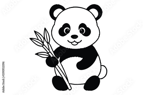 Cute baby panda cartoon illustration with bamboo in a fun and playful design.