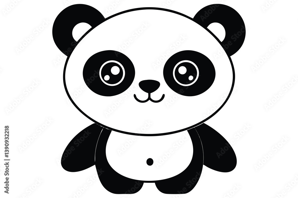 Fototapeta premium Cute baby panda cartoon illustration with bamboo in a fun and playful design.
