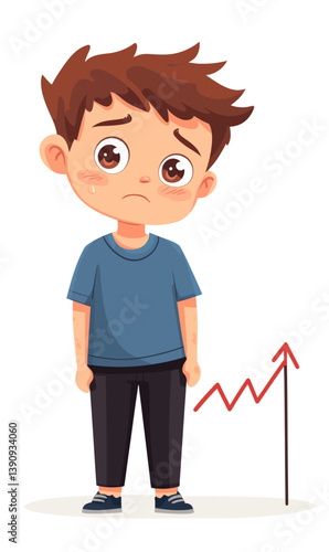 Modern art depicts a sorrowful child with tears in a flat design style