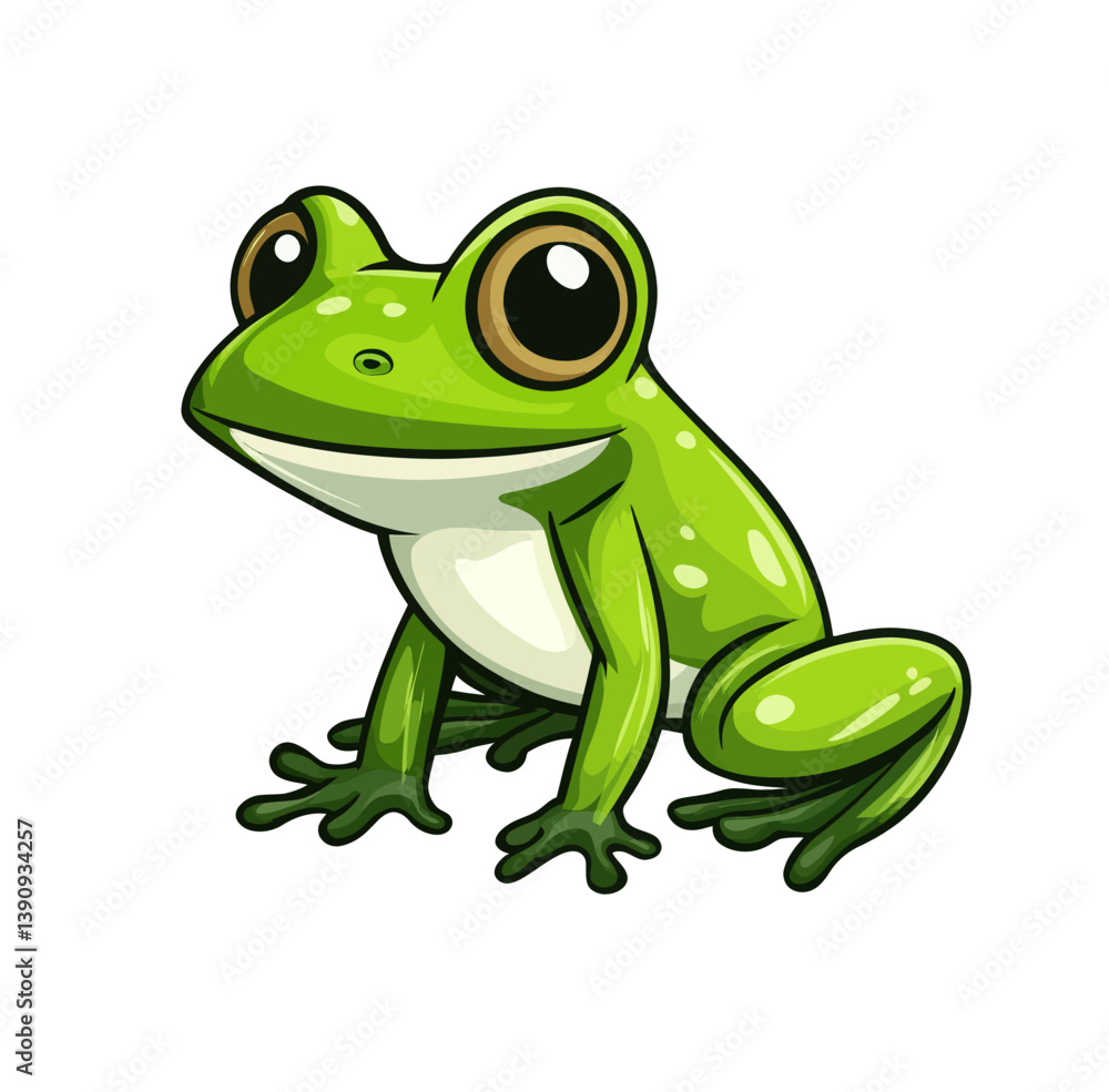 Minimal flat modern illustration features a cute green frog character with a smile Minimal flat modern illustration features a cute green frog character with a smile