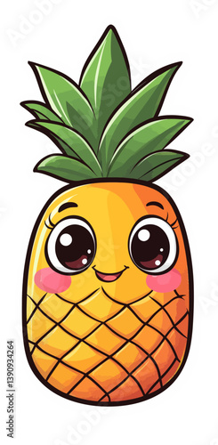 Modern art features a cute smiling pineapple character created in flat design style with vibrant colors and a playful expression