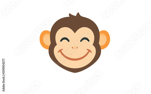 Modern flat style illustration features a cheerful cartoon monkey with a lively facial expression