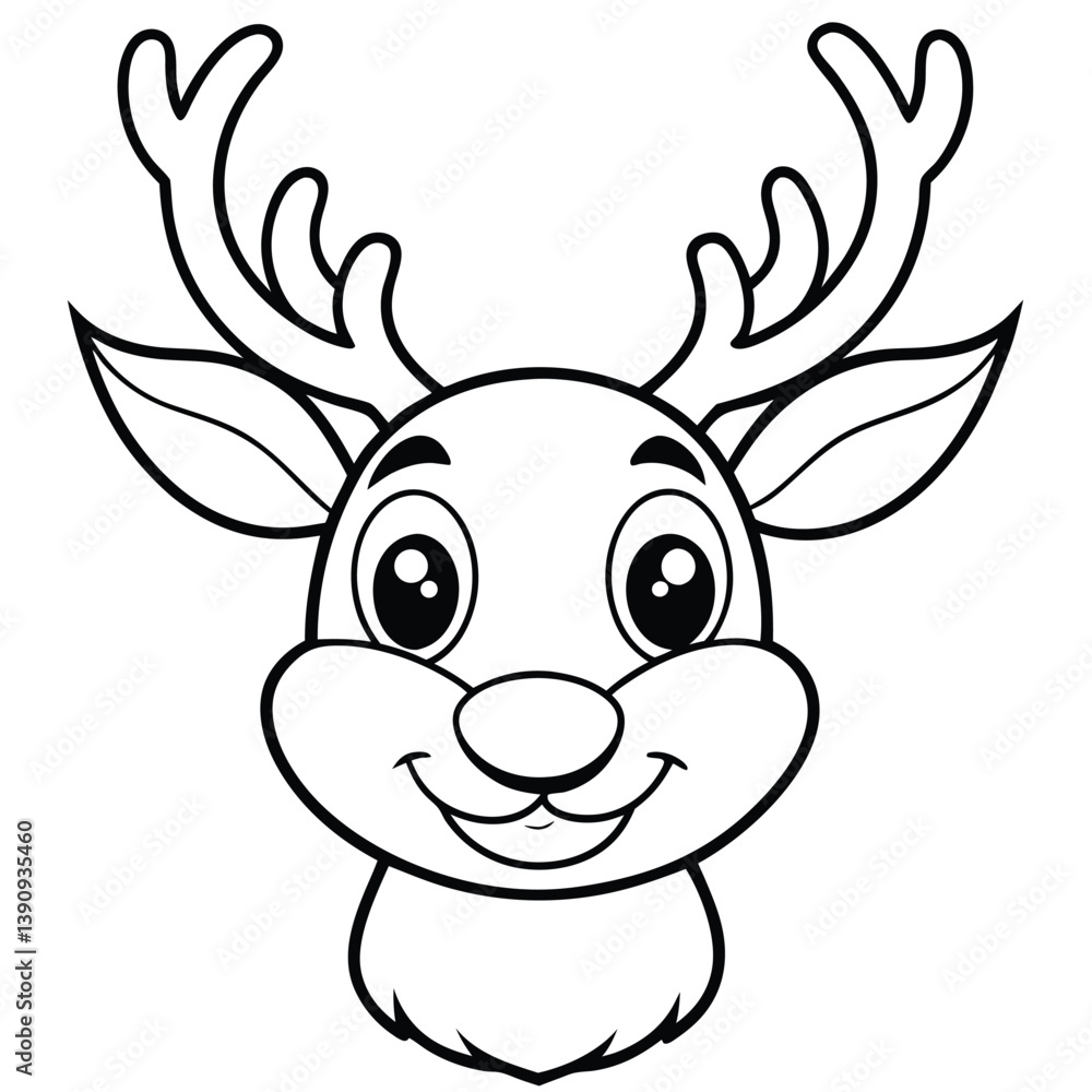 Cute cartoon reindeer  vector illustration of a white baby reindeer, a mammal like a deer, coloring page  art for reindeer holiday fun