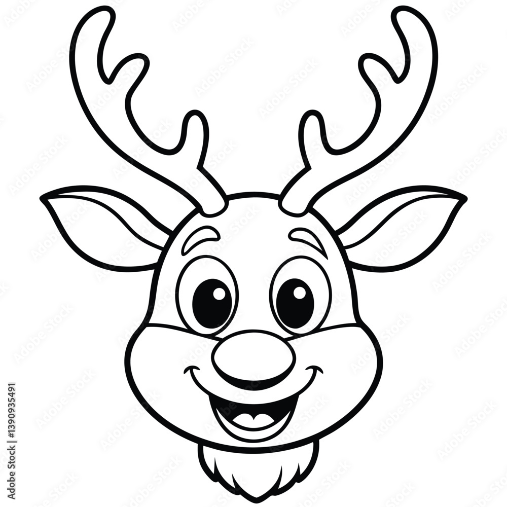 Cute cartoon reindeer vector illustration of a white baby reindeer, a mammal like a deer, coloring page art for reindeer holiday fun Cute cartoon reindeer vector illustration of a white baby reindeer, a mammal like a deer, coloring page art for reindeer holiday fun