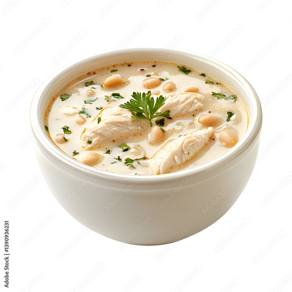 Chicken and White Bean Soup Isolated on Transparent Background Chicken and White Bean Soup Isolated on Transparent Background