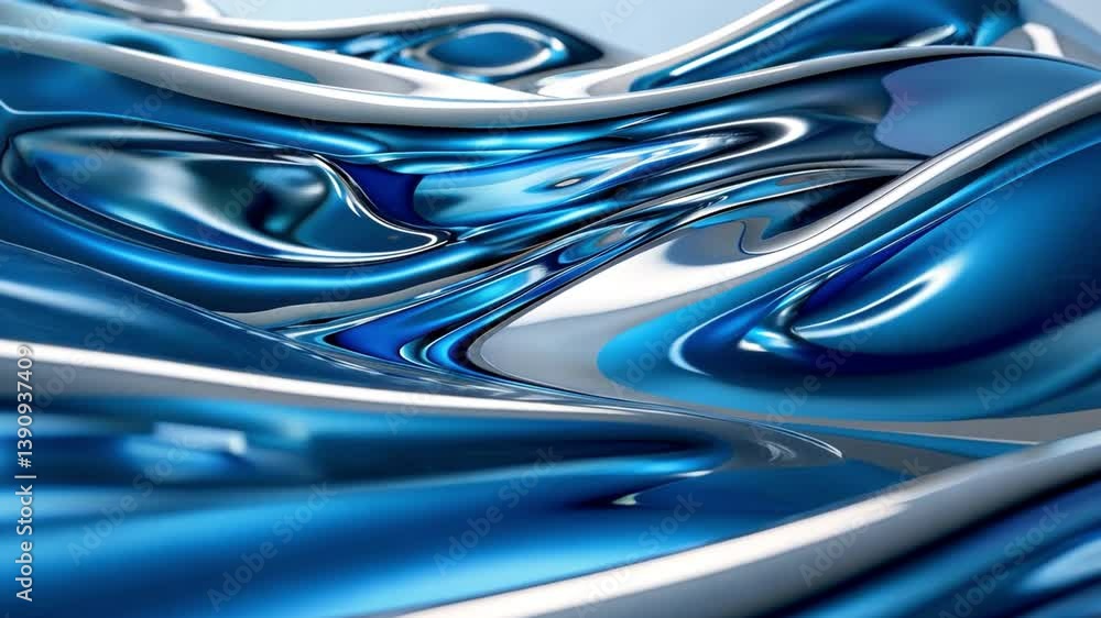 Mesmerizing modern abstract design with fluid waves of blue and silver, showcasing shiny textures and reflections that evoke tranquility and depth in sleek composition. Mesmerizing modern abstract design with fluid waves of blue and silver, showcasing shiny textures and reflections that evoke tranquility and depth in sleek composition.