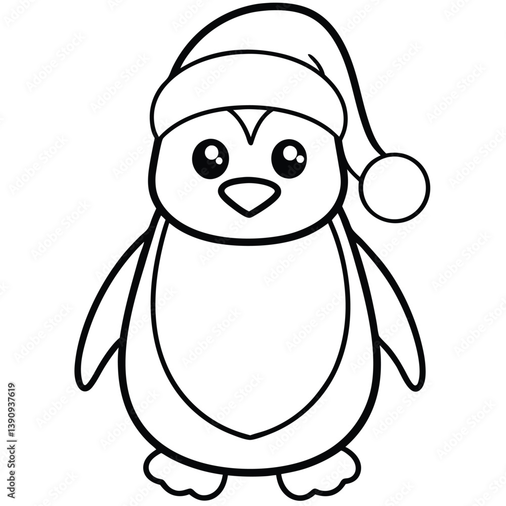 Fototapeta premium Penguin cartoon animal vector illustration of a cute baby penguin character with a big smile coloring page