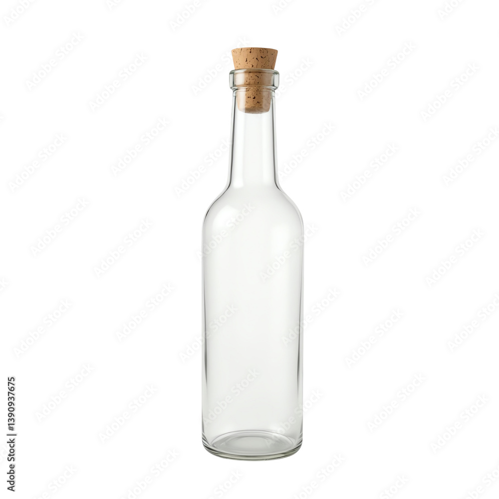 Empty glass bottle with cork, white isolate background Empty glass bottle with cork, white isolate background