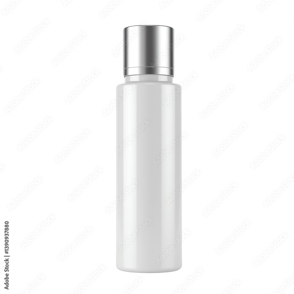 Empty white plastic bottle with silver cap Empty white plastic bottle with silver cap